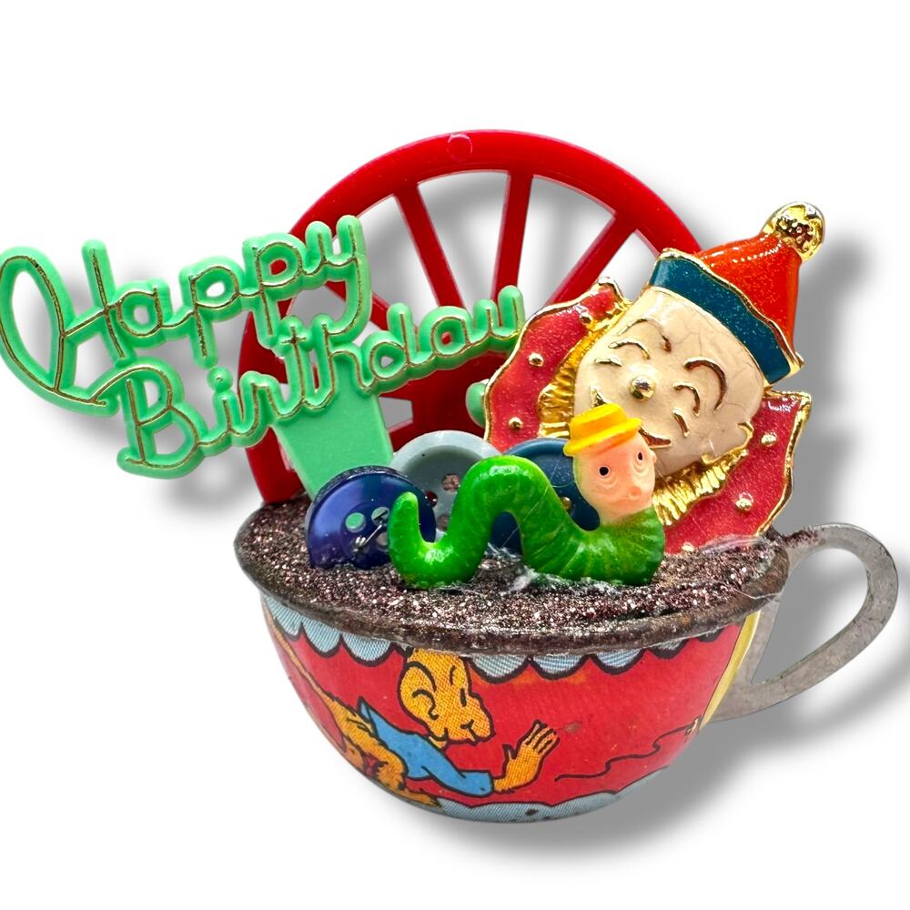 Circus Themed Birthday Assemblage Art Piece - If I was a worm...